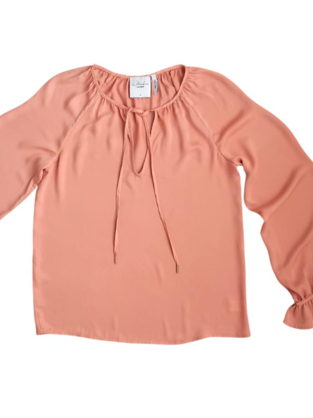 L'Academie Peach Ruffle Blouse Boho Long Sleeve S